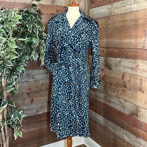 ANN TAYLOR Blue Ivory Blurred Spotted Double Breasted Trench Sz Small